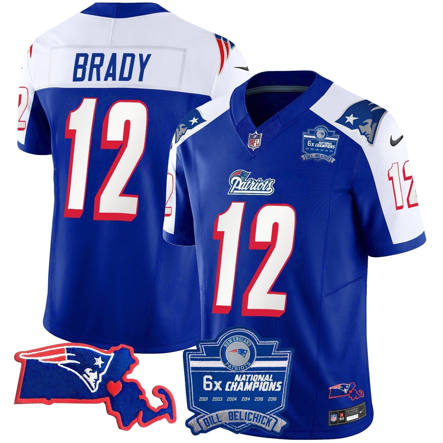 Patriots Bill Belichick 6x Champions Patch Vapor Jersey - All Stitched