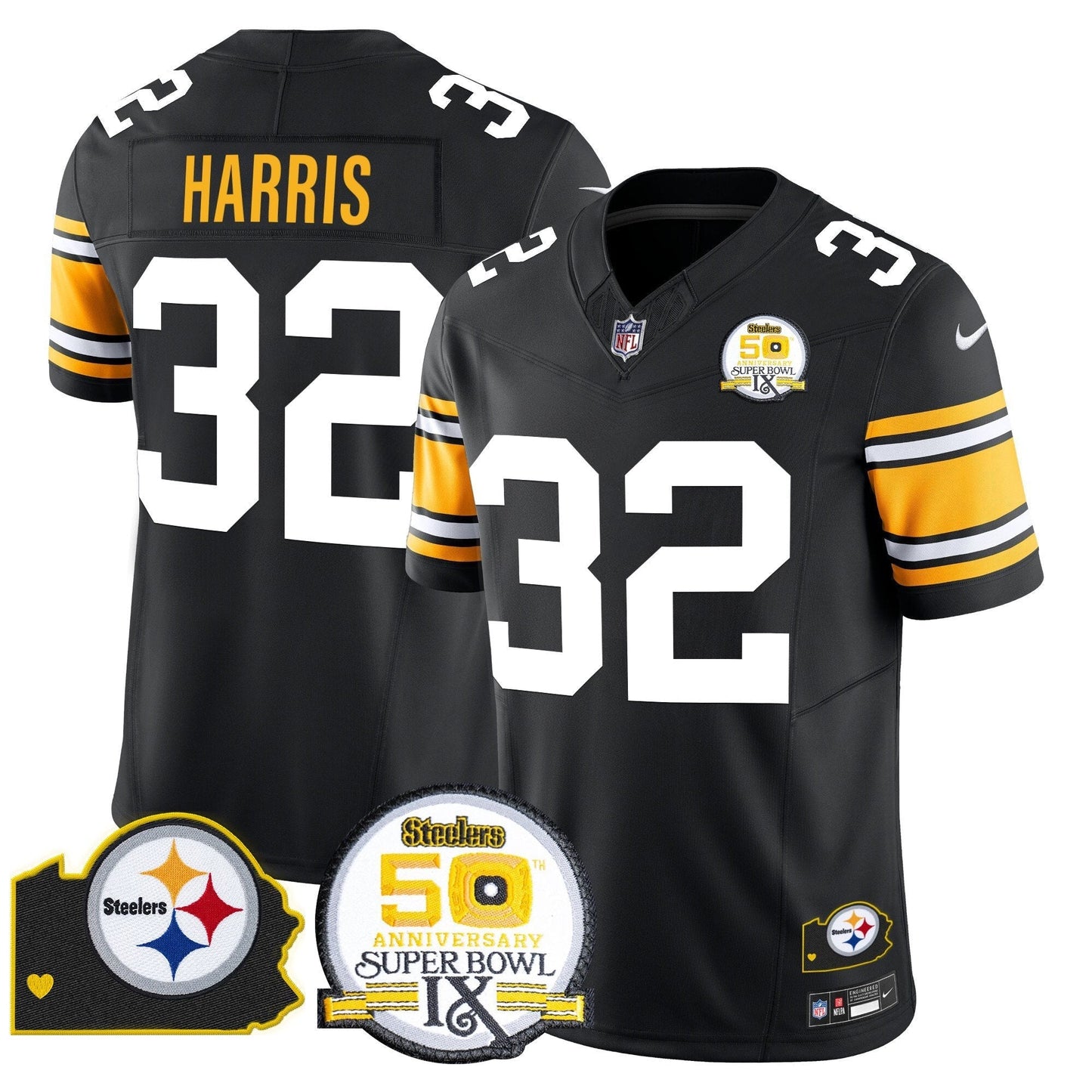 Steelers 50th Anniversary Of Super Bowl IX & Map Patch Vapor Limited Jersey - All Stitched