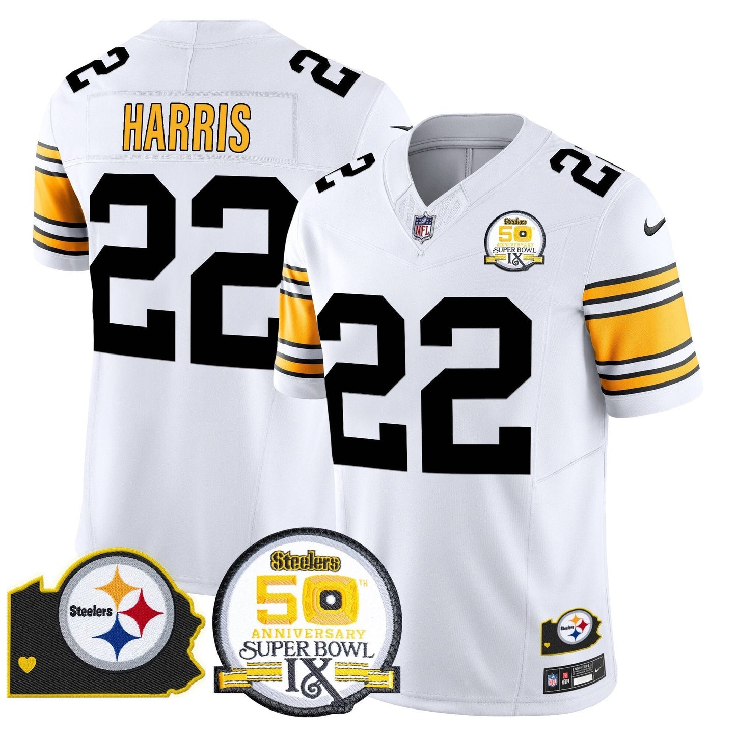 Steelers 50th Anniversary Of Super Bowl IX & Map Patch Vapor Limited Jersey - All Stitched