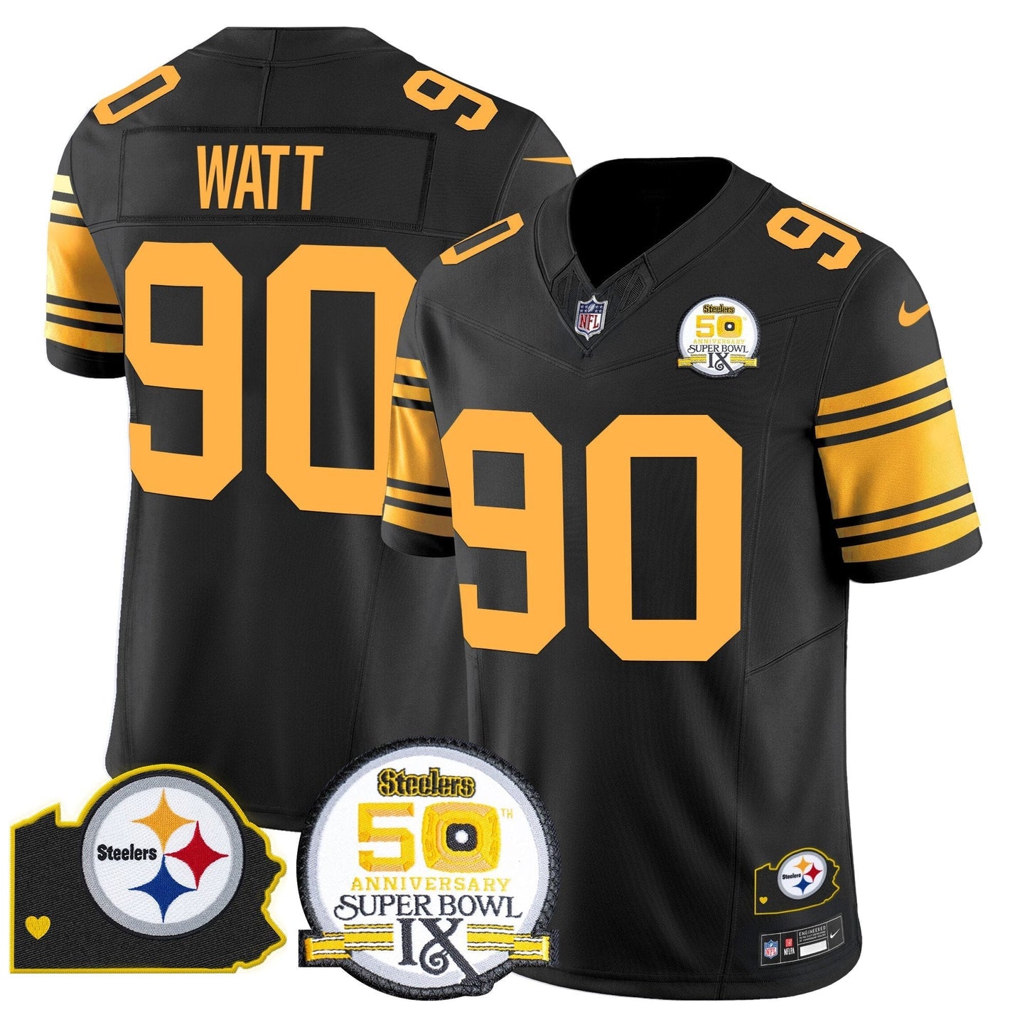 Steelers 50th Anniversary Of Super Bowl IX & Map Patch Vapor Limited Jersey - All Stitched