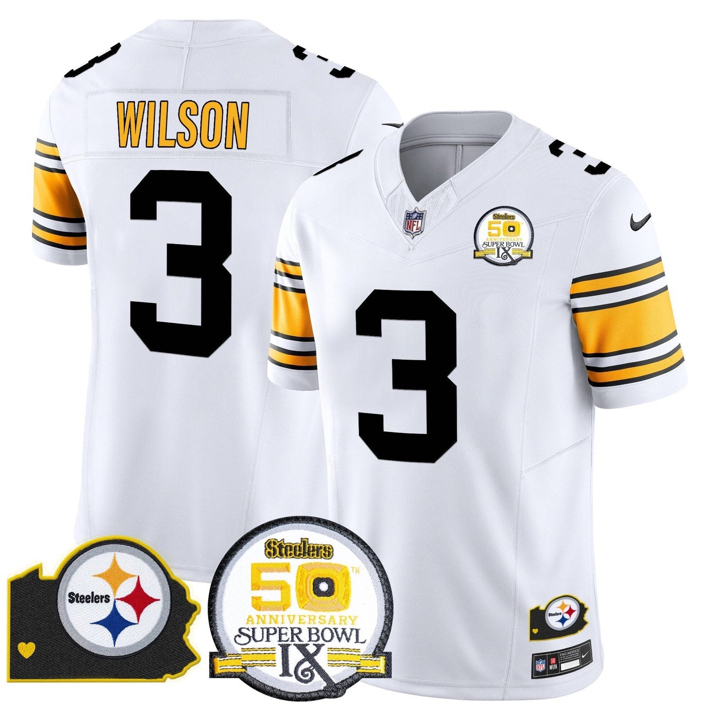 Steelers 50th Anniversary Of Super Bowl IX & Map Patch Vapor Limited Jersey - All Stitched