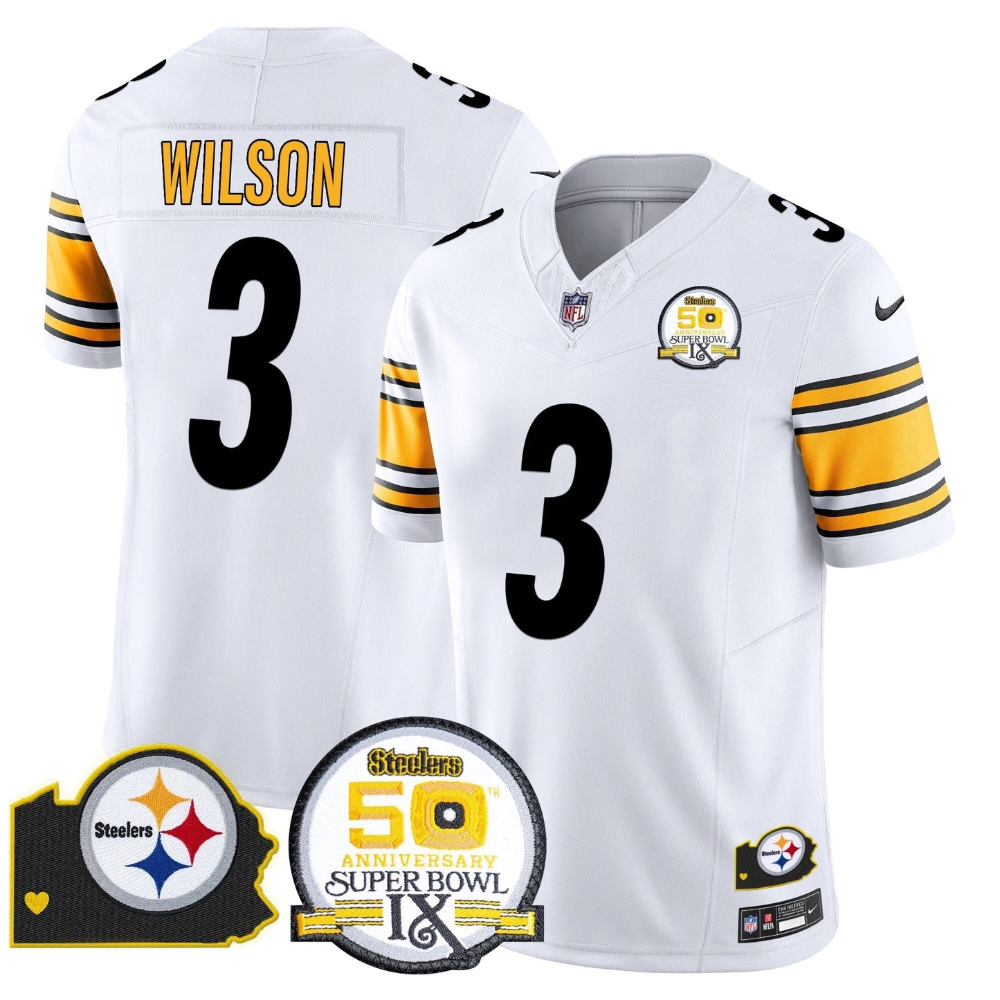 Steelers 50th Anniversary Of Super Bowl IX & Map Patch Vapor Limited Jersey - All Stitched