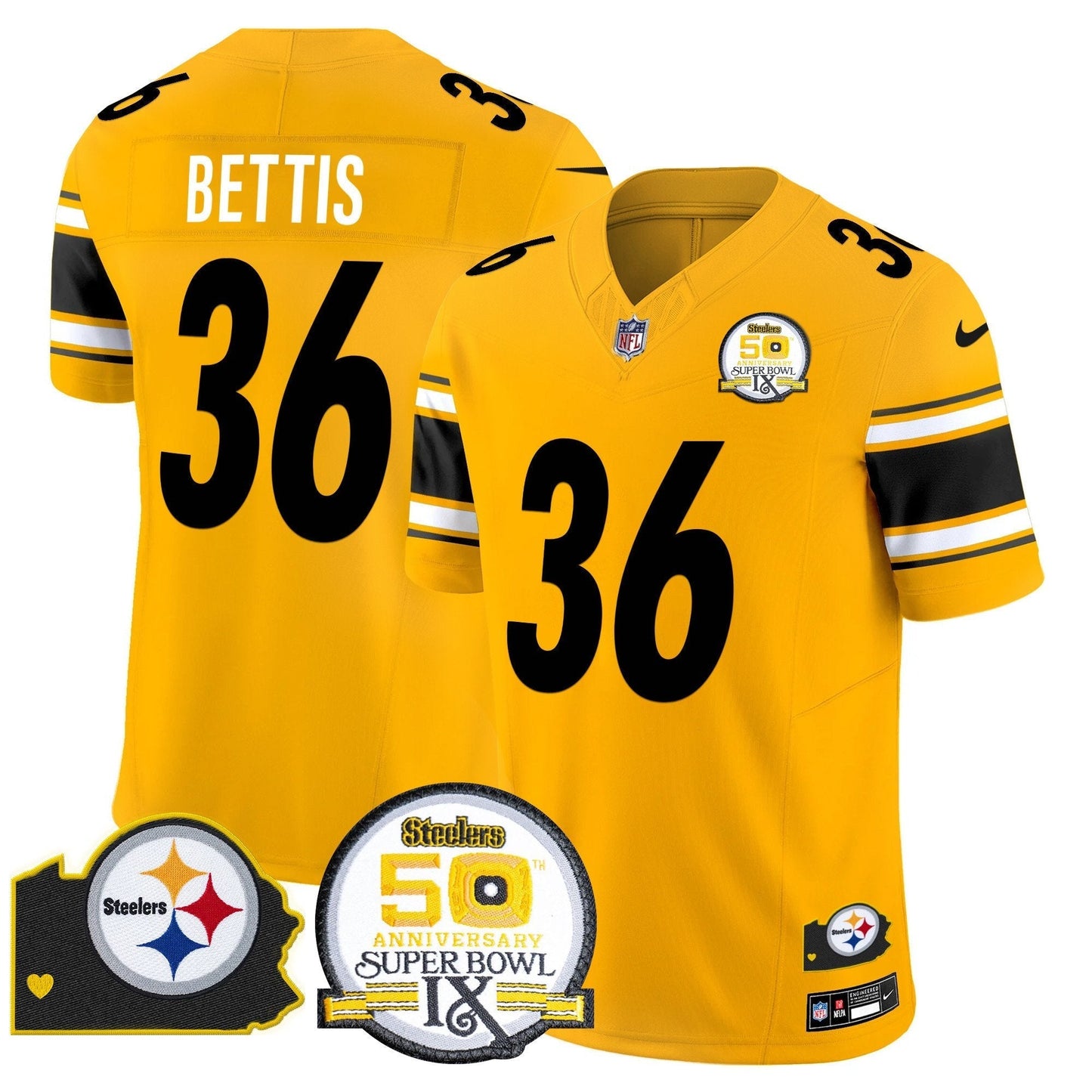 Steelers 50th Anniversary Of Super Bowl IX & Map Patch Vapor Limited Jersey - All Stitched