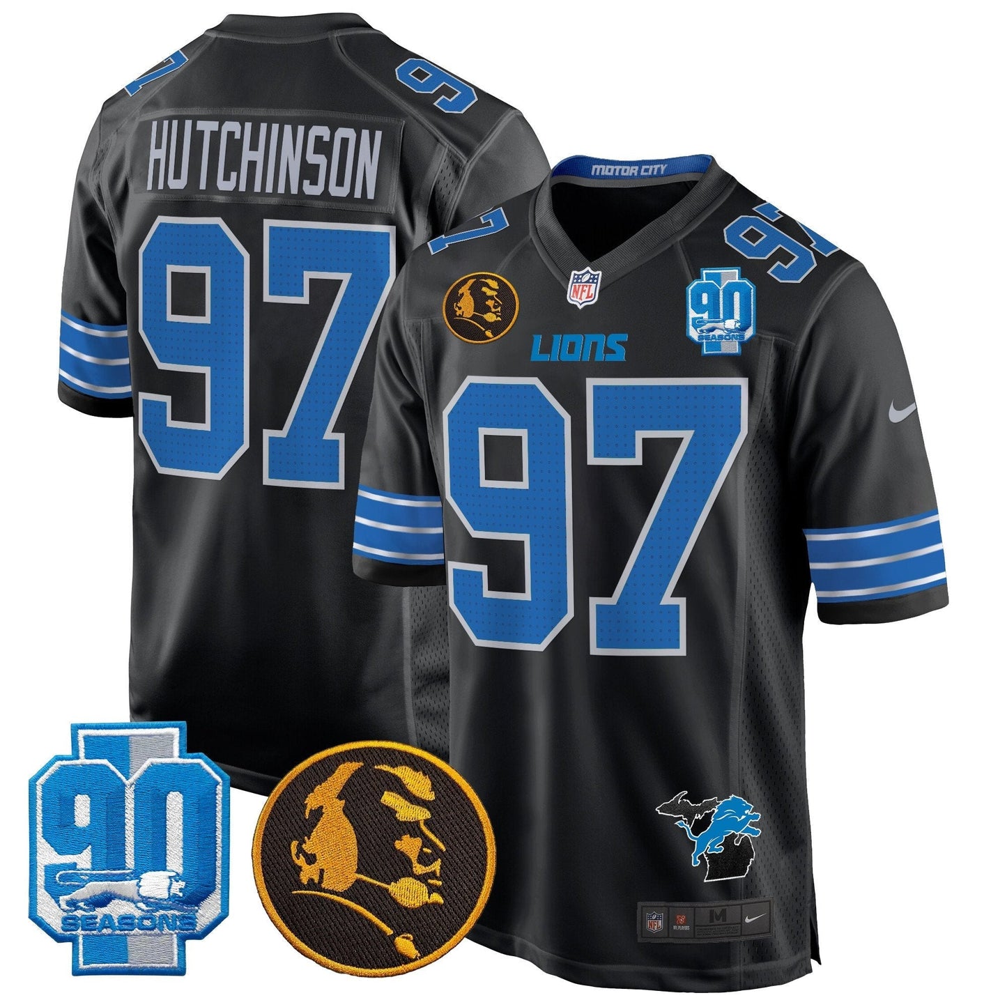 Detroit Lions 2024 90th & John Madden Patch Game Jersey - All Stitched