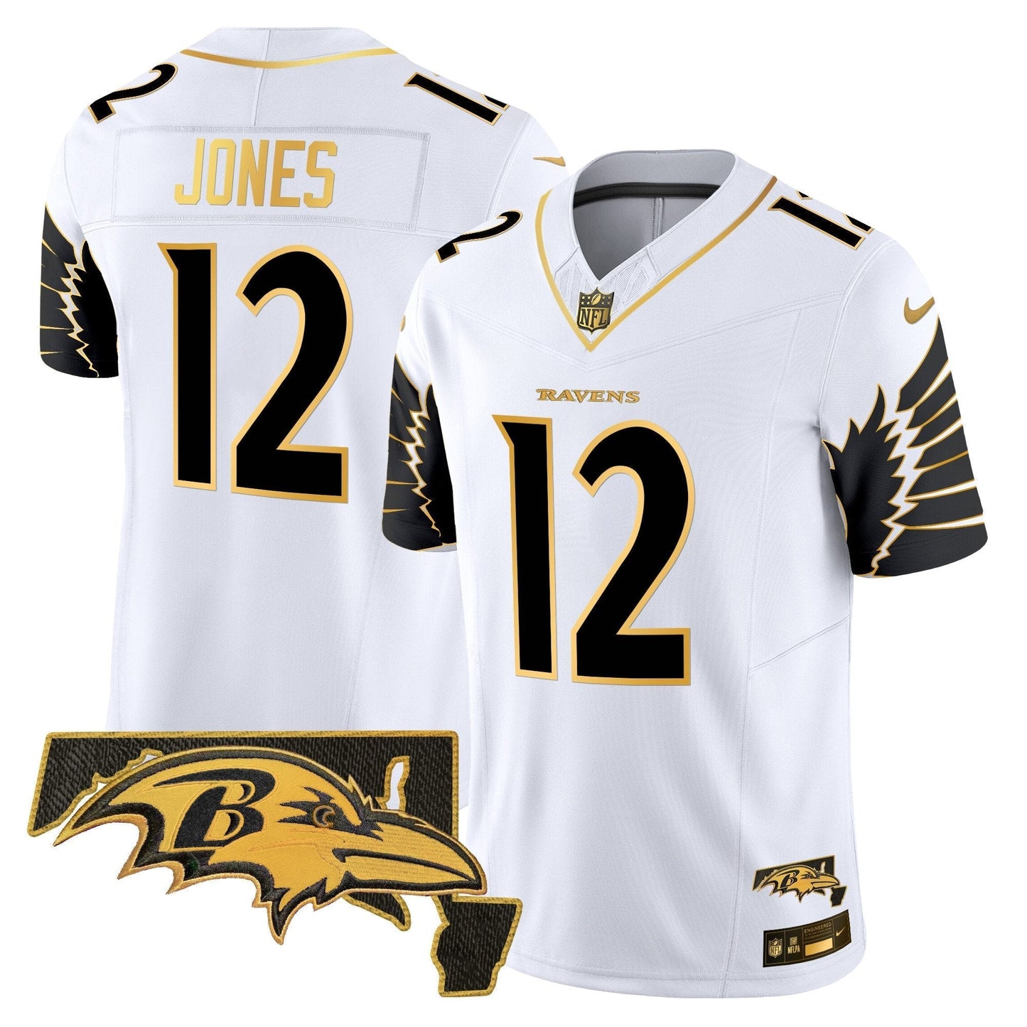 Ravens Maryland Patch Gold Vapor Limited Jersey V2 - All Stitched