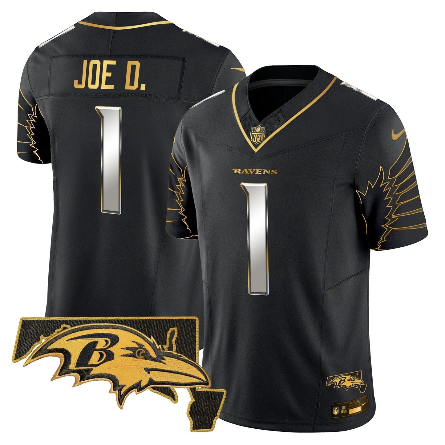 Ravens Maryland Patch Gold Vapor Limited Jersey V2 - All Stitched