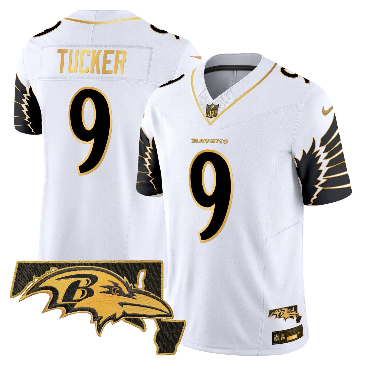 Ravens Maryland Patch Gold Vapor Limited Jersey V2 - All Stitched