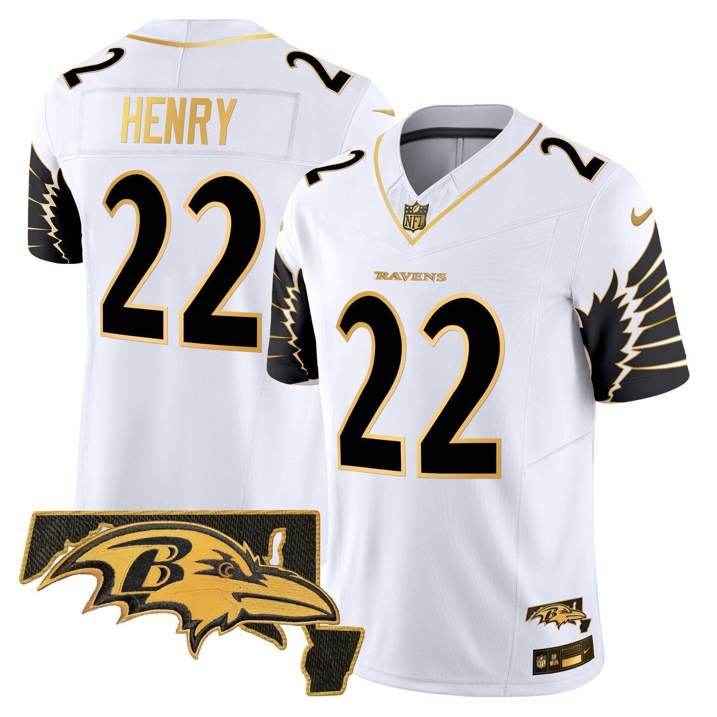 Ravens Maryland Patch Gold Vapor Limited Jersey V2 - All Stitched
