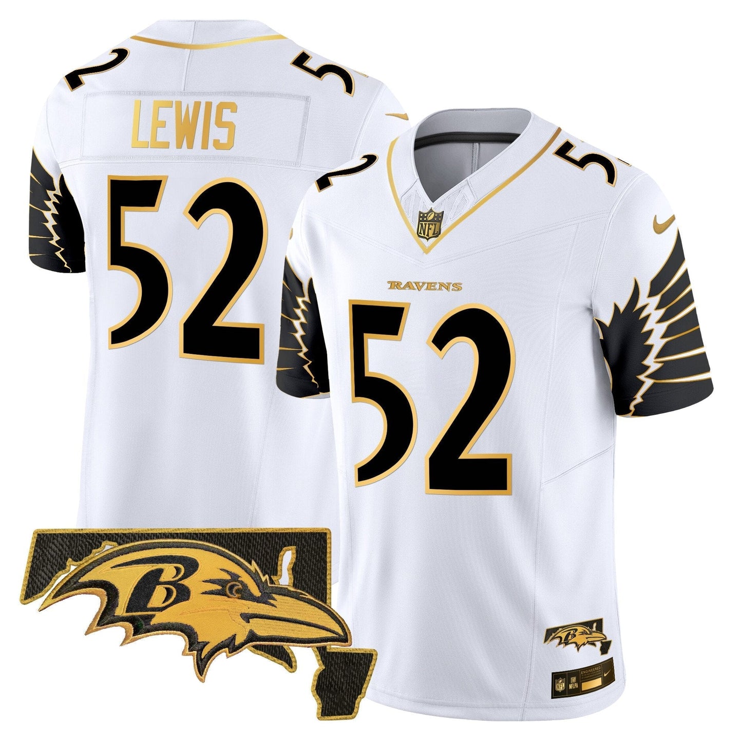 Ravens Maryland Patch Gold Vapor Limited Jersey V2 - All Stitched