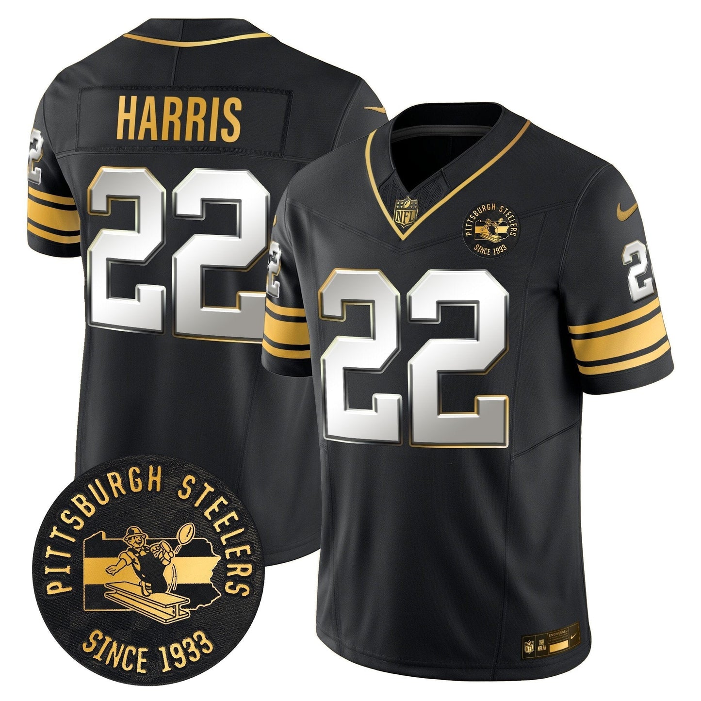 Pittsburgh Steelers Throwback 1933 Patch Gold Vapor Limited Jersey - All Stitched