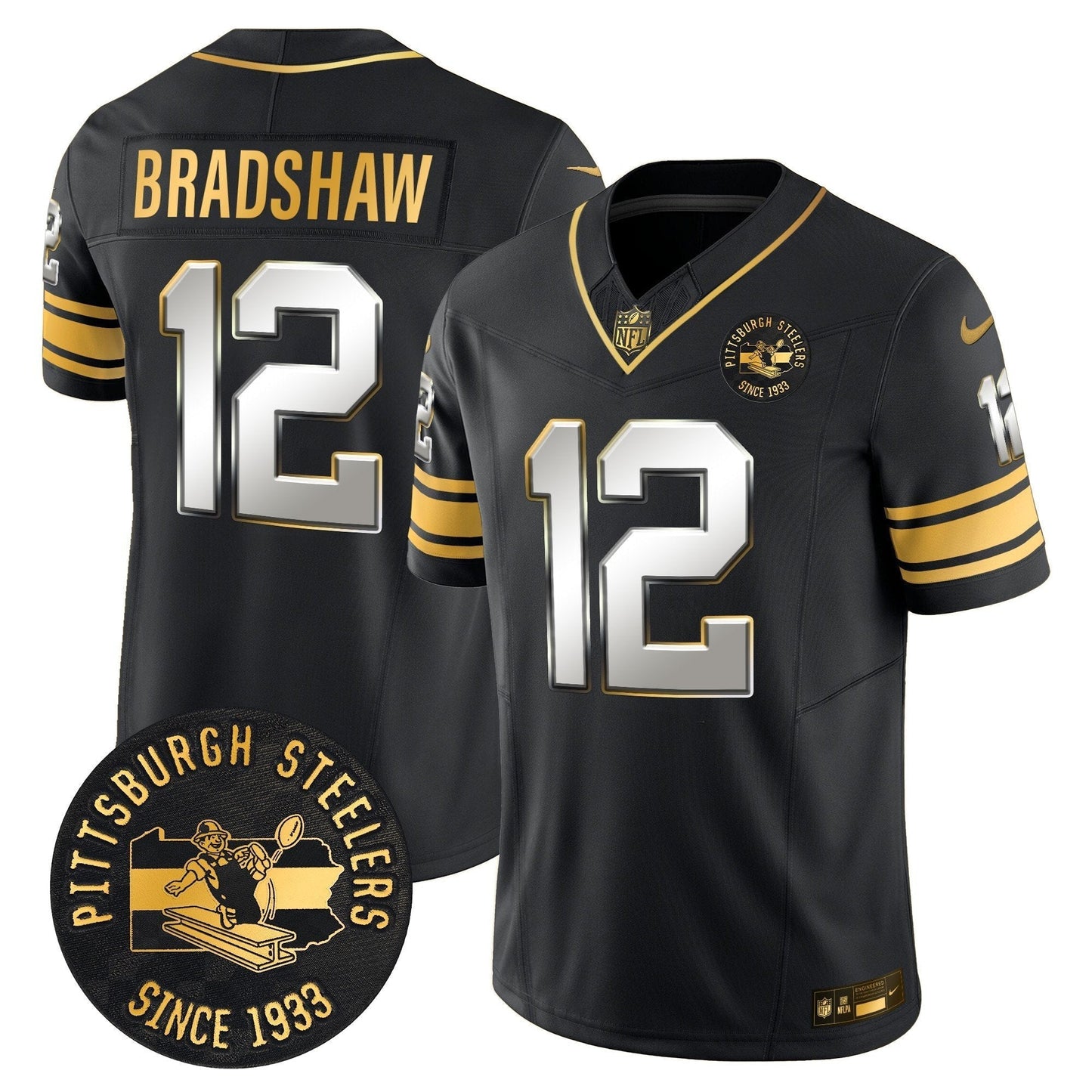 Pittsburgh Steelers Throwback 1933 Patch Gold Vapor Limited Jersey - All Stitched