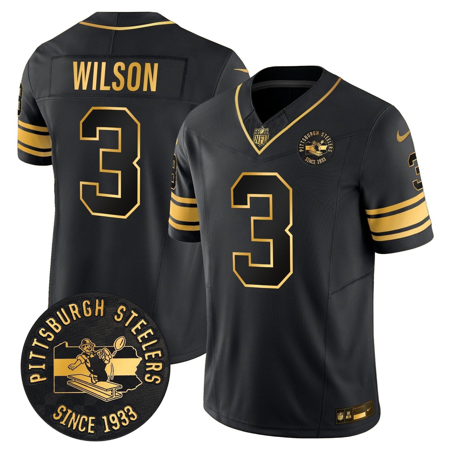 Pittsburgh Steelers Throwback 1933 Patch Gold Vapor Limited Jersey - All Stitched