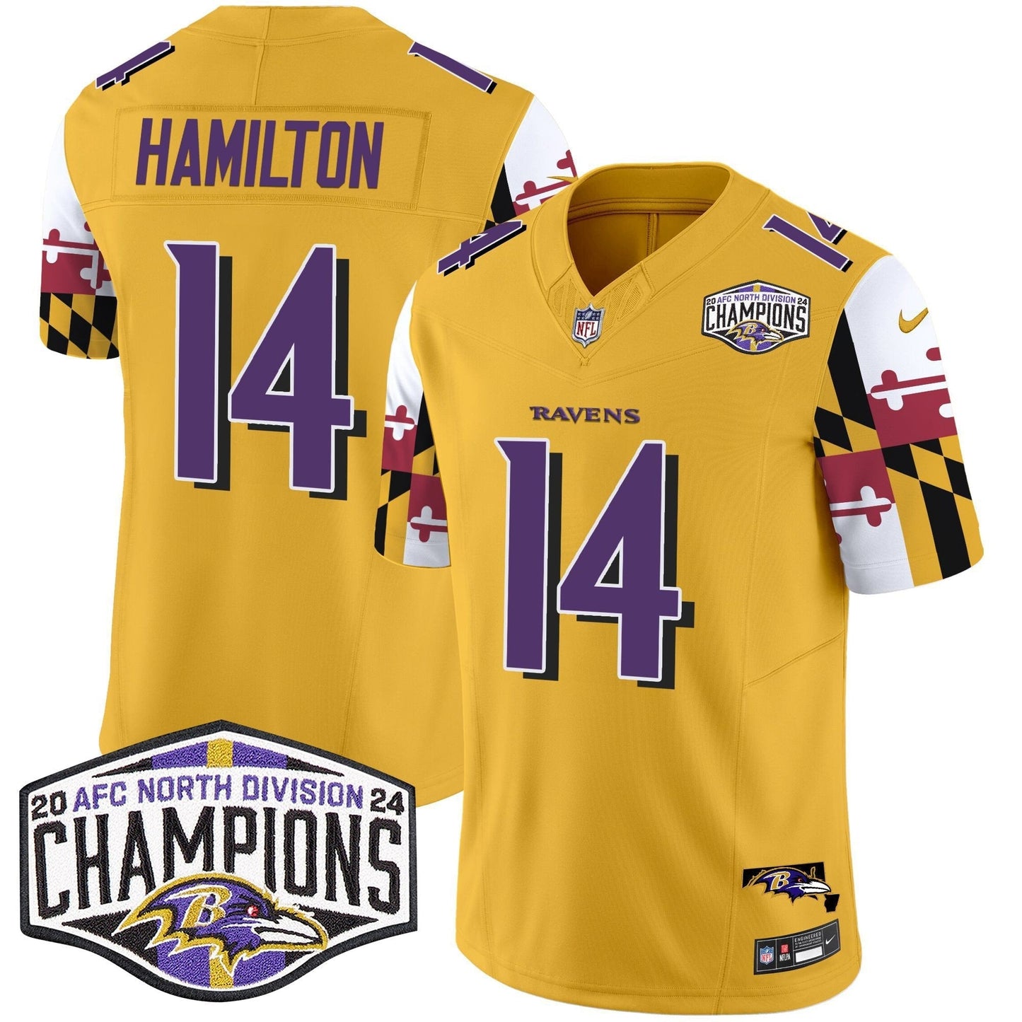 Ravens Maryland Flag 2024 AFC North Division Champions Patch Vapor Limited Jersey - All Stitched