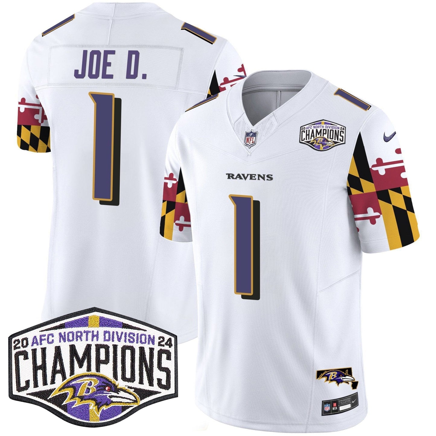 Ravens Maryland Flag 2024 AFC North Division Champions Patch Vapor Limited Jersey - All Stitched
