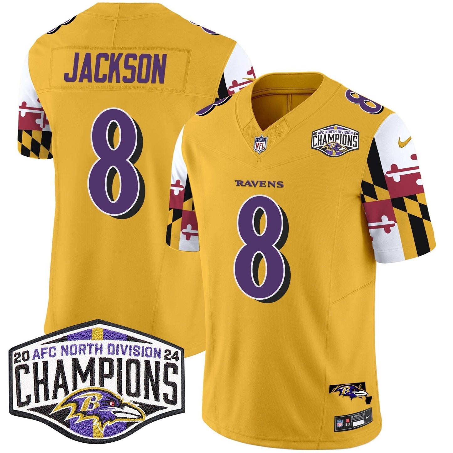 Ravens Maryland Flag 2024 AFC North Division Champions Patch Vapor Limited Jersey - All Stitched