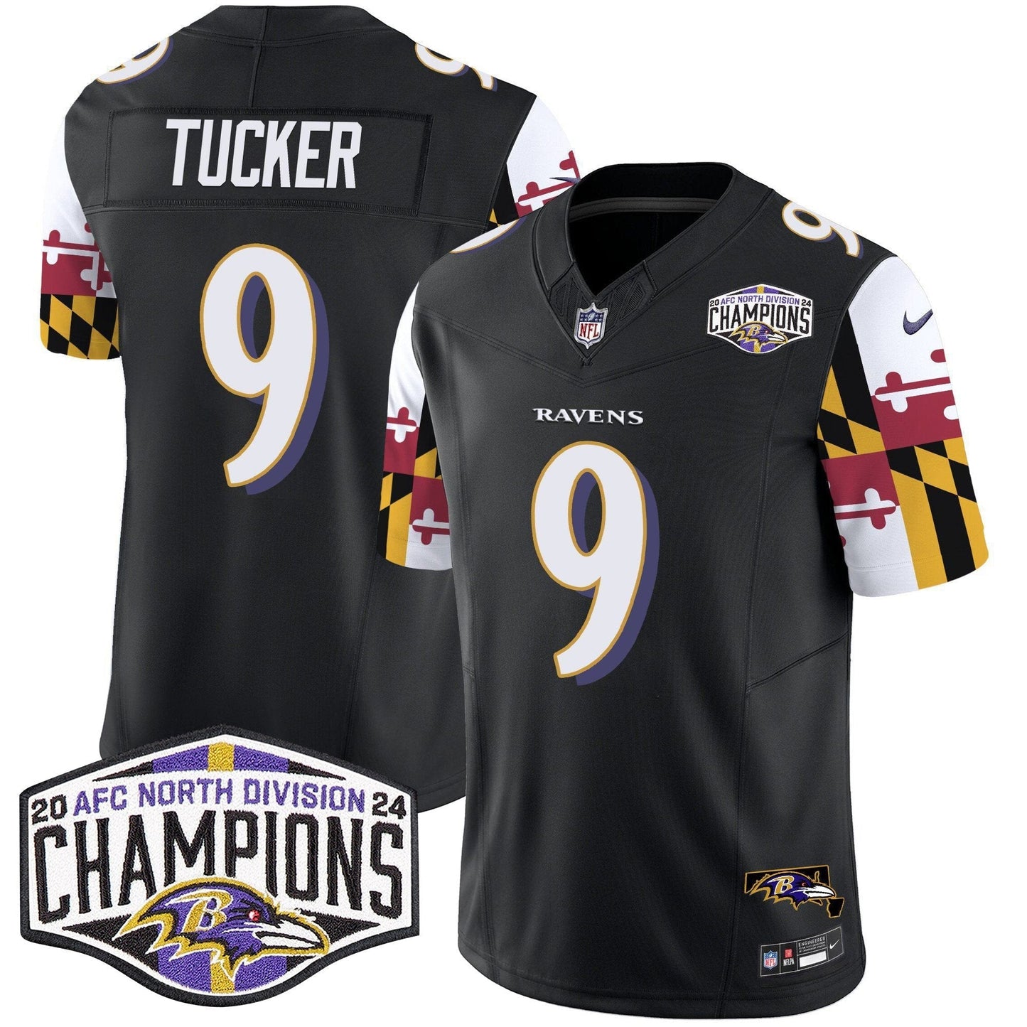 Ravens Maryland Flag 2024 AFC North Division Champions Patch Vapor Limited Jersey - All Stitched