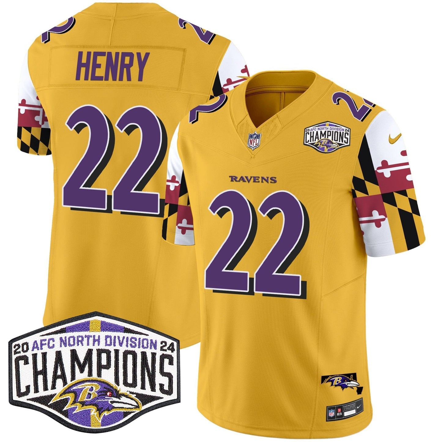 Ravens Maryland Flag 2024 AFC North Division Champions Patch Vapor Limited Jersey - All Stitched