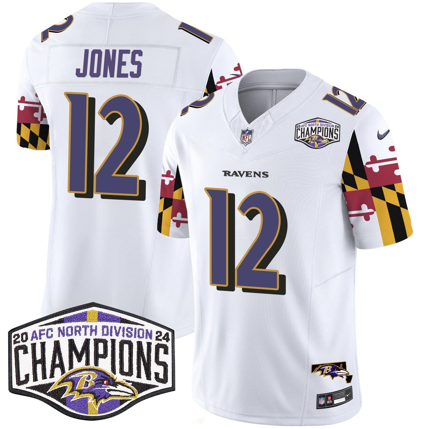Ravens Maryland Flag 2024 AFC North Division Champions Patch Vapor Limited Jersey - All Stitched