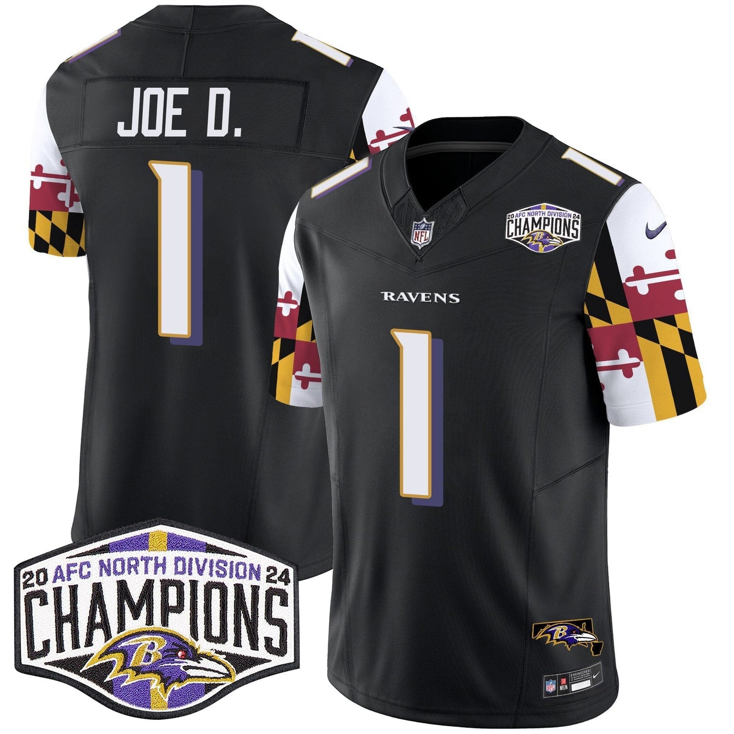 Ravens Maryland Flag 2024 AFC North Division Champions Patch Vapor Limited Jersey - All Stitched