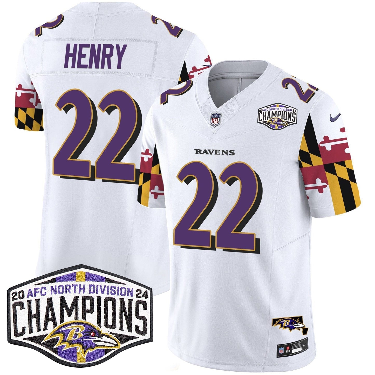 Ravens Maryland Flag 2024 AFC North Division Champions Patch Vapor Limited Jersey - All Stitched