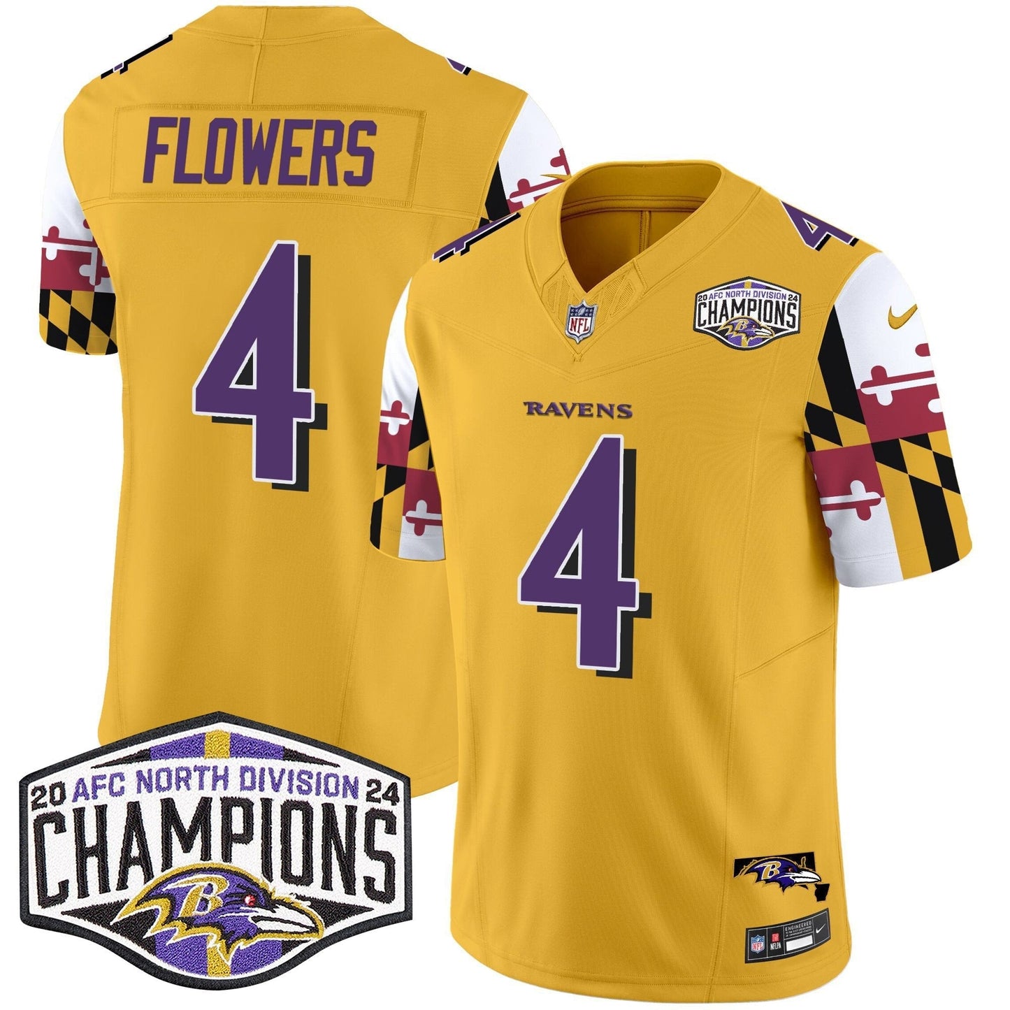 Ravens Maryland Flag 2024 AFC North Division Champions Patch Vapor Limited Jersey - All Stitched