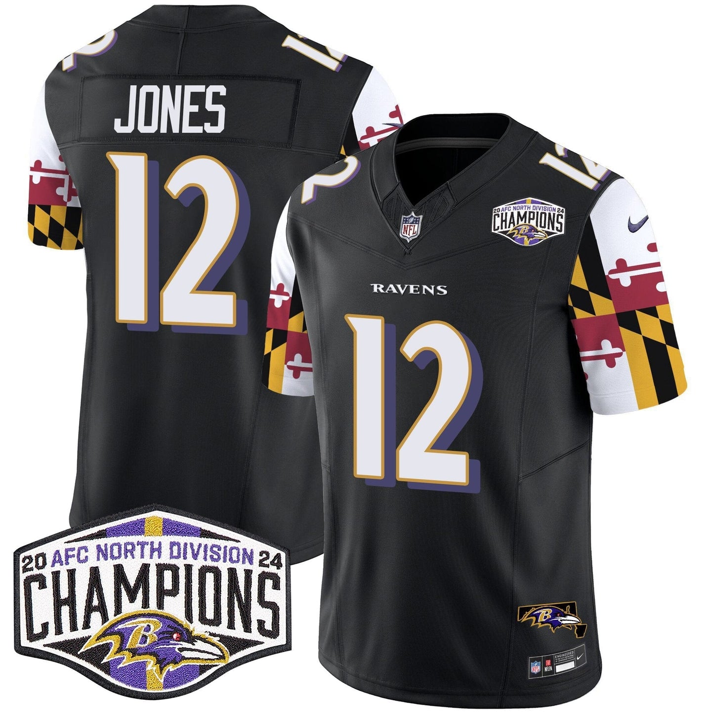 Ravens Maryland Flag 2024 AFC North Division Champions Patch Vapor Limited Jersey - All Stitched