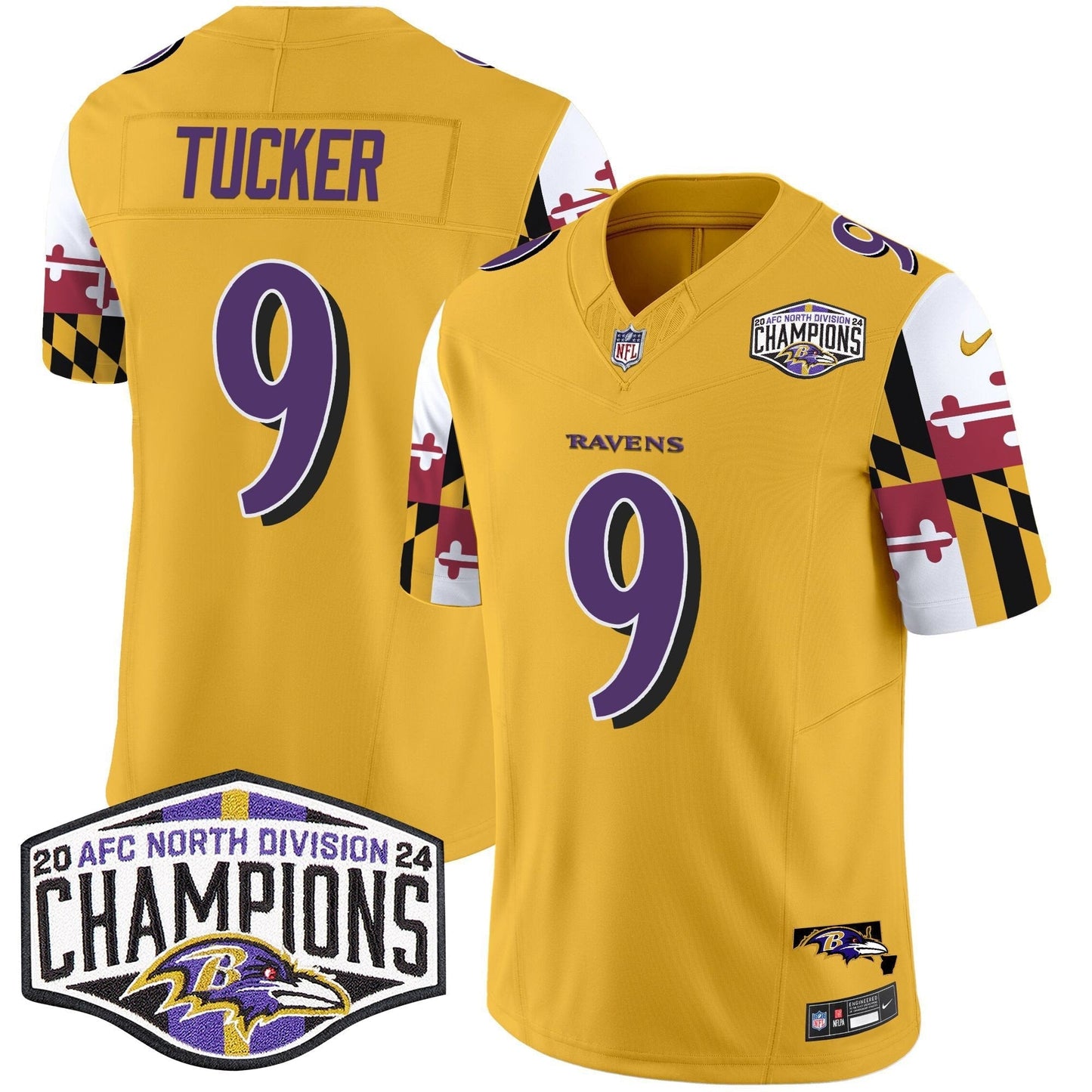 Ravens Maryland Flag 2024 AFC North Division Champions Patch Vapor Limited Jersey - All Stitched