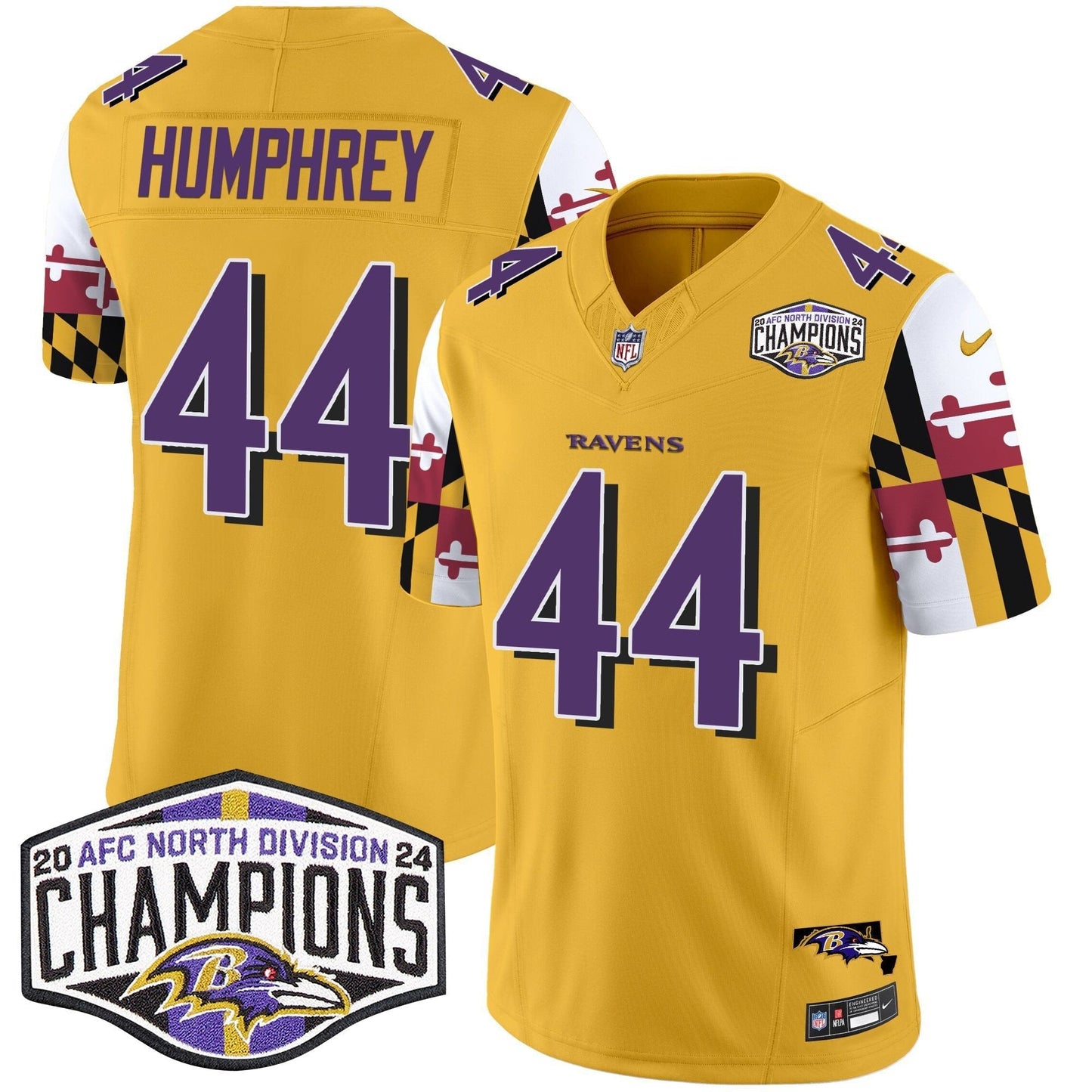 Ravens Maryland Flag 2024 AFC North Division Champions Patch Vapor Limited Jersey - All Stitched