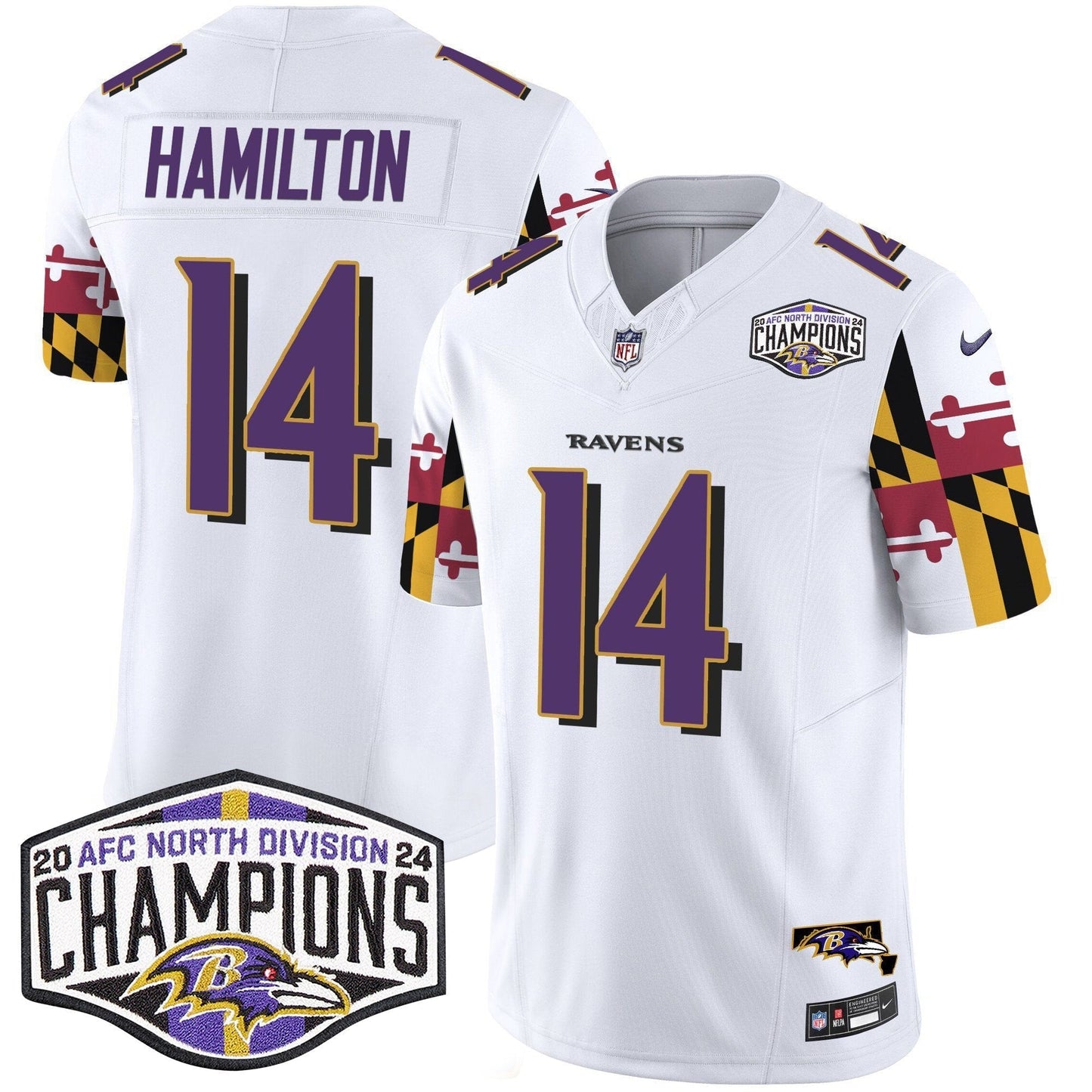 Ravens Maryland Flag 2024 AFC North Division Champions Patch Vapor Limited Jersey - All Stitched