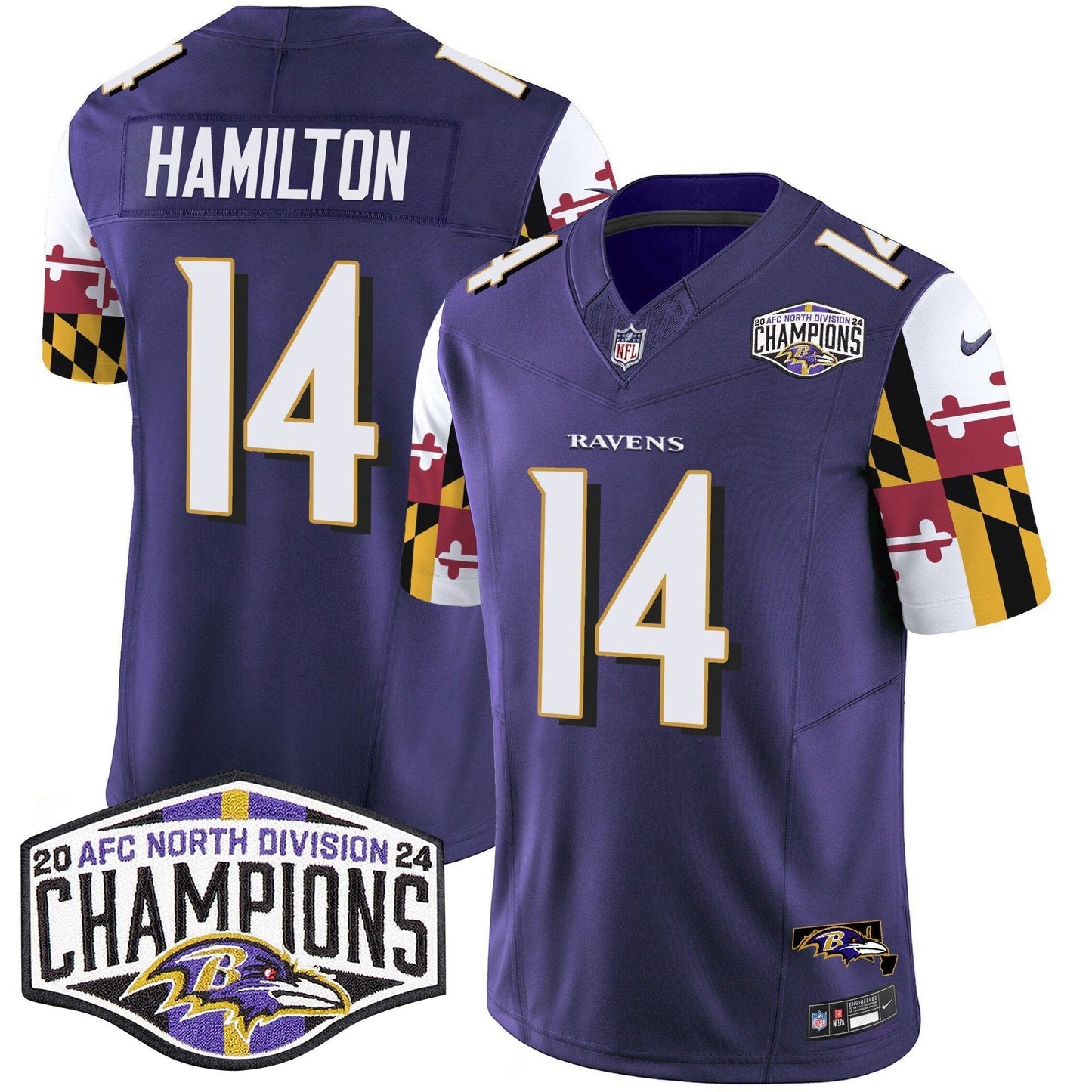 Ravens Maryland Flag 2024 AFC North Division Champions Patch Vapor Limited Jersey - All Stitched