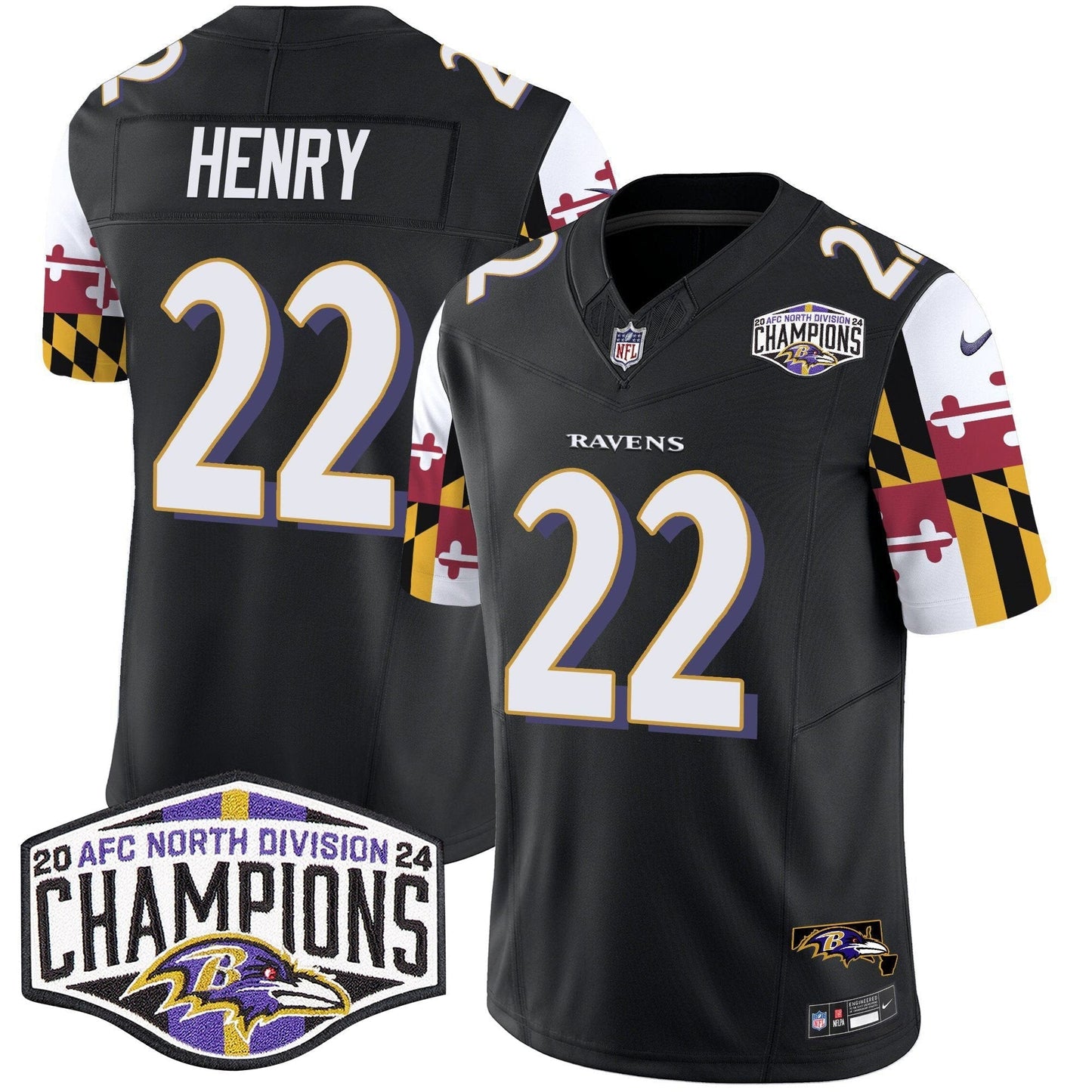Ravens Maryland Flag 2024 AFC North Division Champions Patch Vapor Limited Jersey - All Stitched