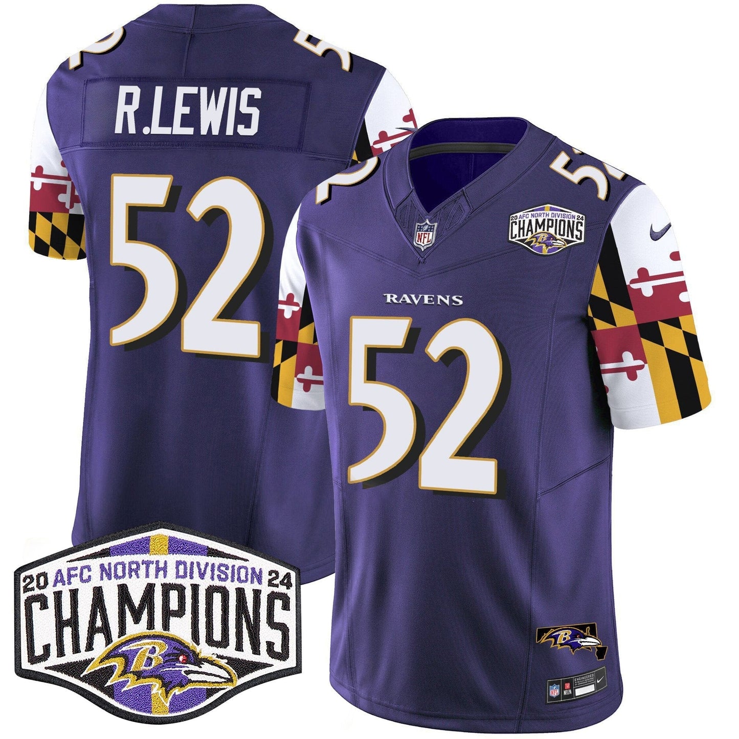 Ravens Maryland Flag 2024 AFC North Division Champions Patch Vapor Limited Jersey - All Stitched