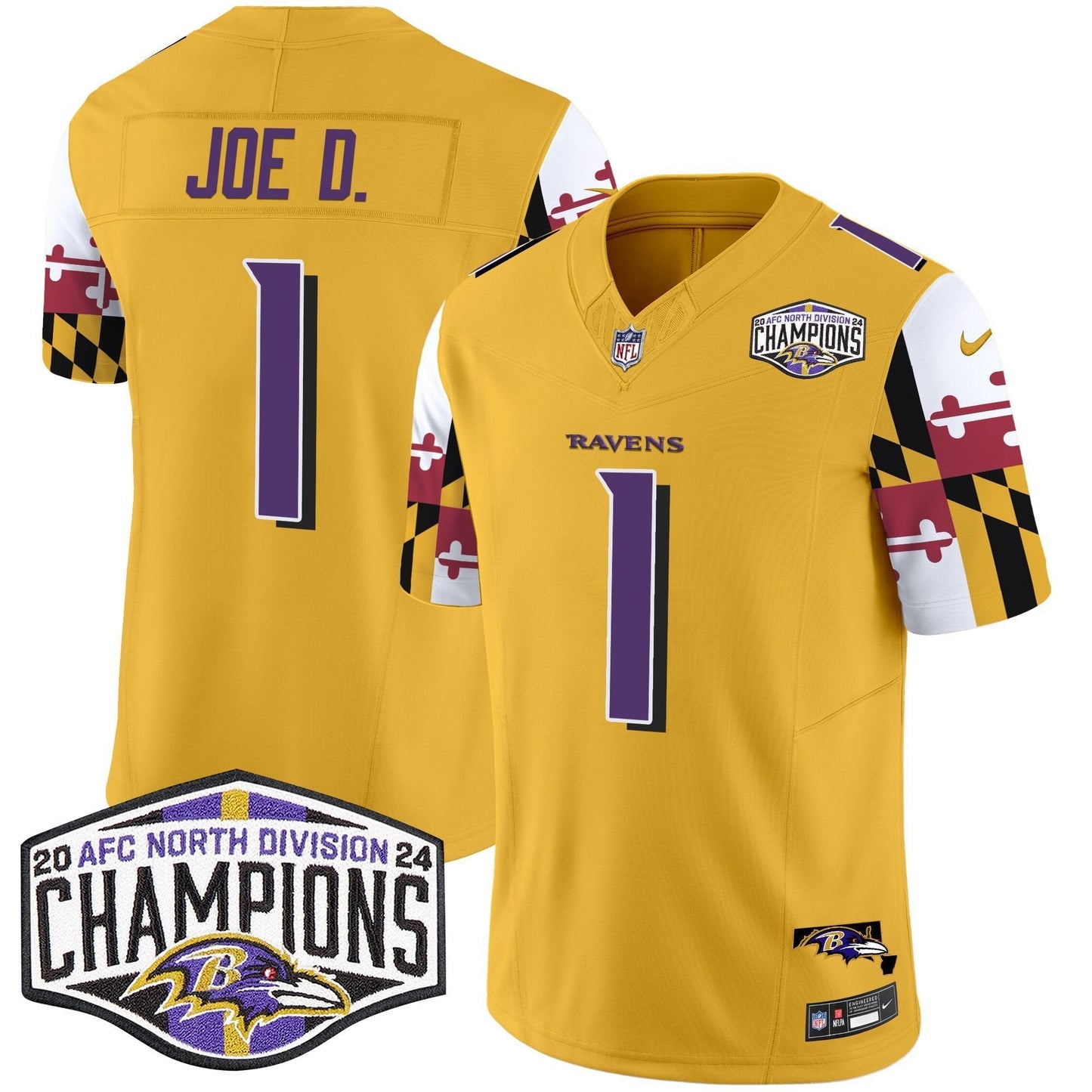 Ravens Maryland Flag 2024 AFC North Division Champions Patch Vapor Limited Jersey - All Stitched