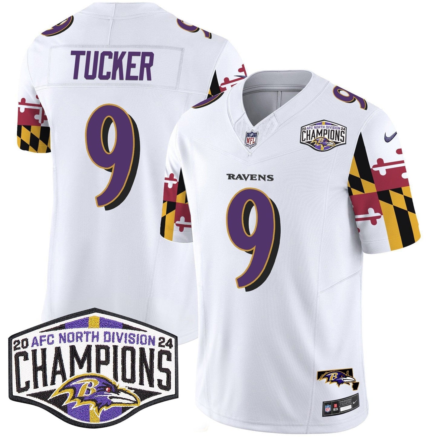 Ravens Maryland Flag 2024 AFC North Division Champions Patch Vapor Limited Jersey - All Stitched