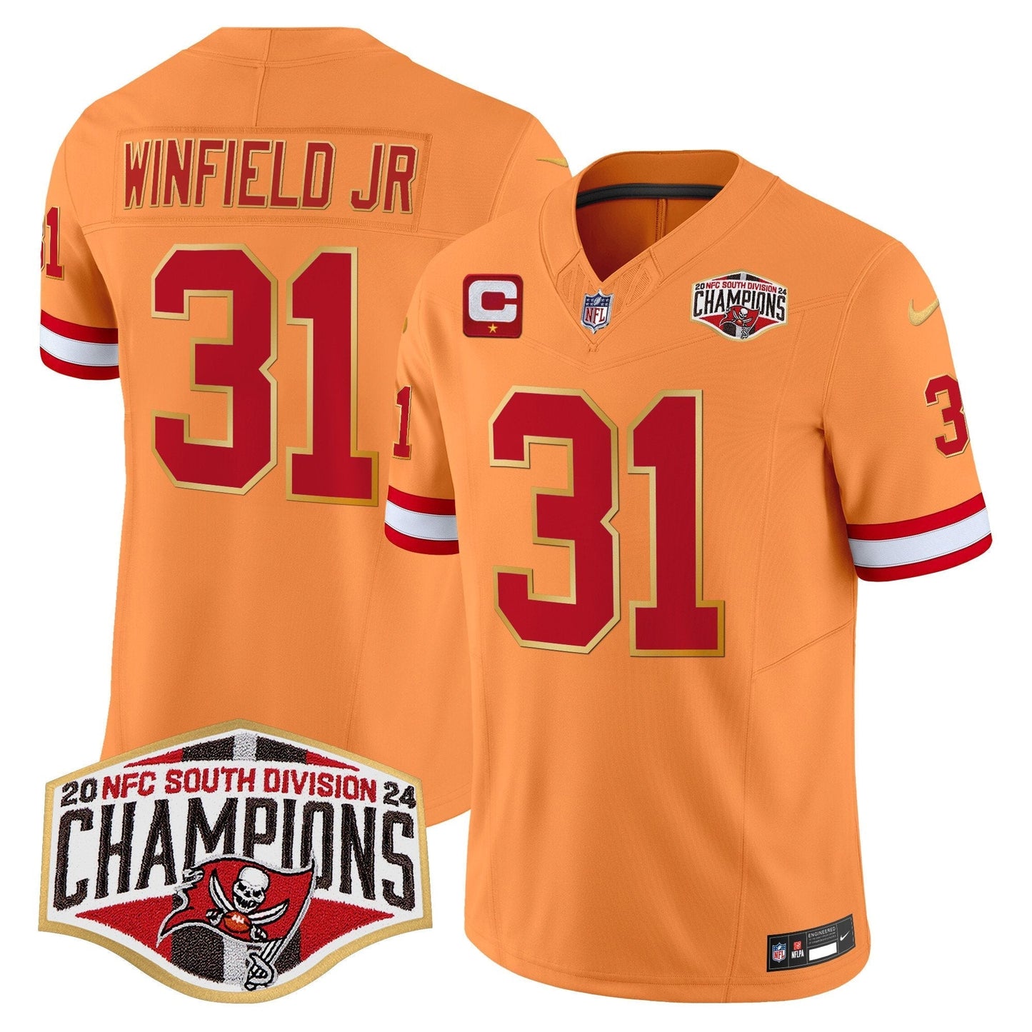 Buccaneers Creamsicle 2024 NFC South Division Champions Patch Gold Trim Vapor Limited Jersey - All Stitched