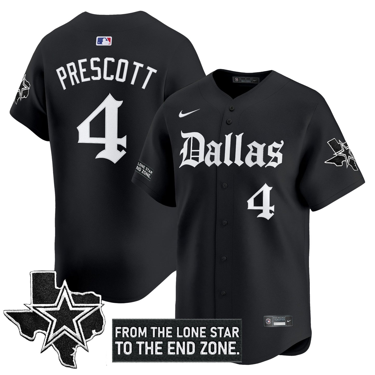 Dallas Cowboys 'Gothic Lone Star Edition' Vapor Baseball Jersey - All Stitched