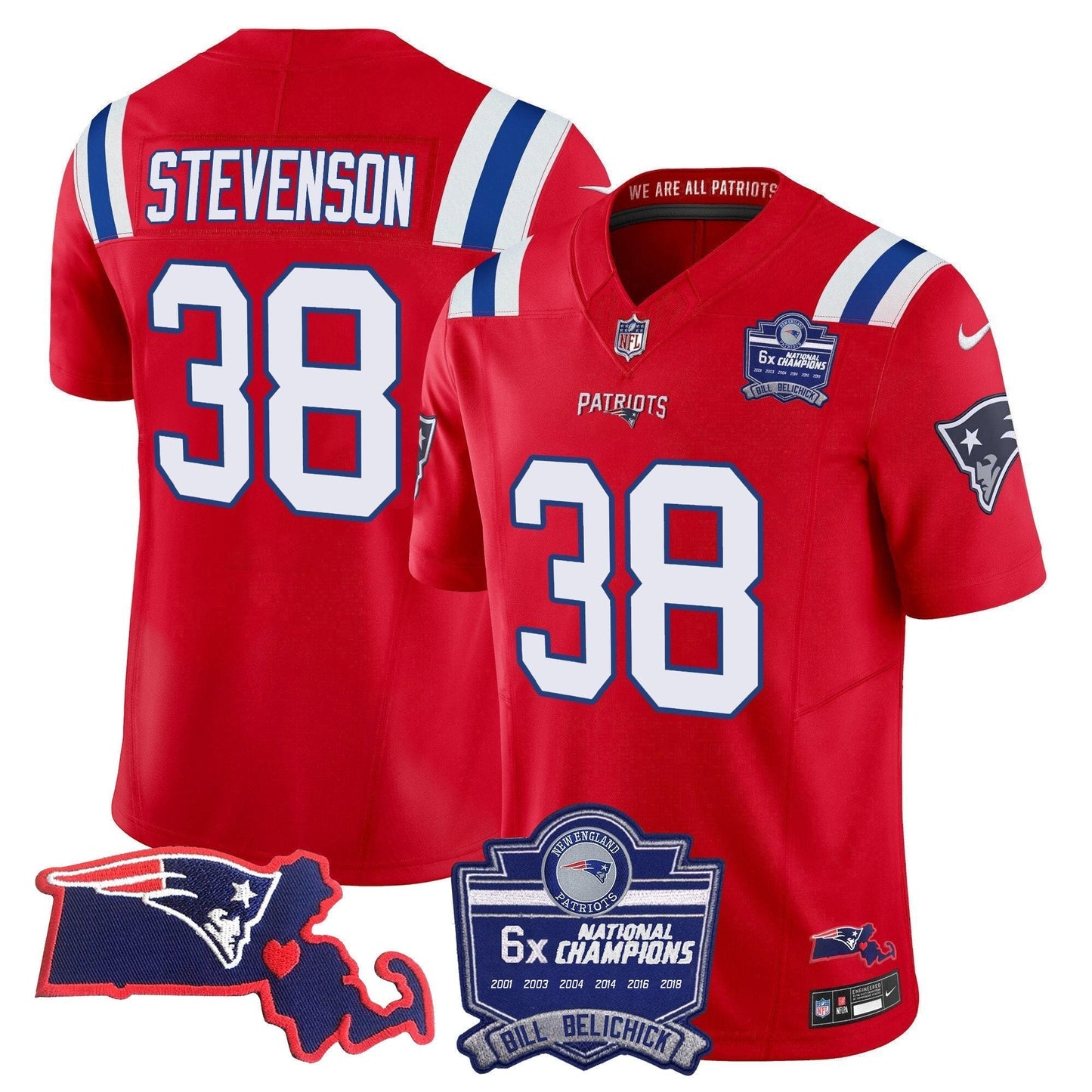 Patriots Bill Belichick 6x Champions Patch Vapor Jersey - All Stitched