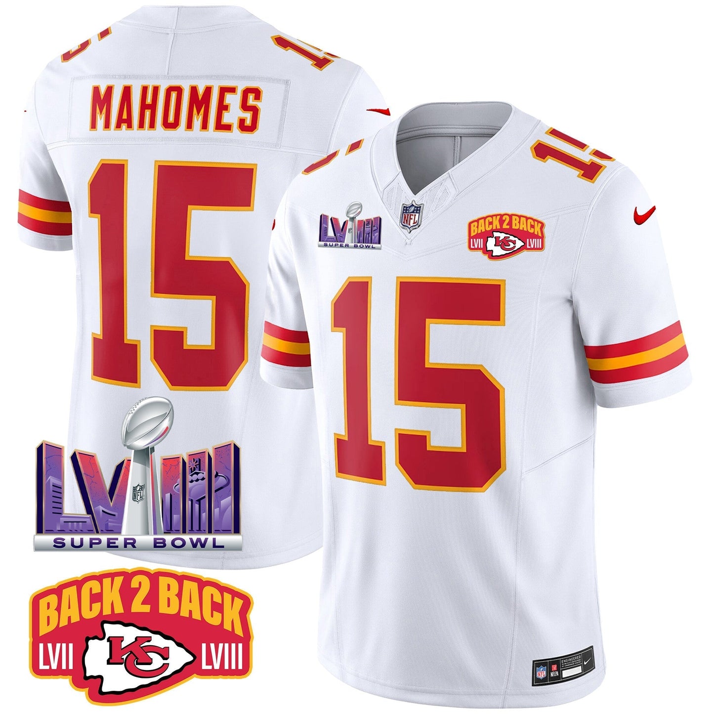 Chiefs Super Bowl LVIII & Back 2 Back Patch Vapor Jersey - All Stitched