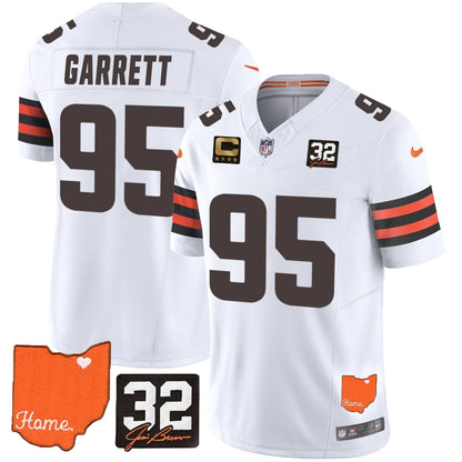 Browns #32 Jim Brown Memorial & Home Patch Vapor Limited Jersey - All Stitched