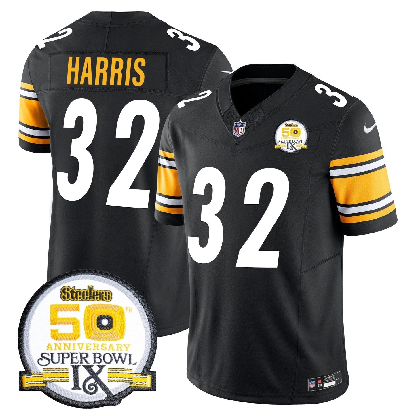 Steelers 50th Anniversary Of Super Bowl IX Patch Vapor Limited Jersey - All Stitched