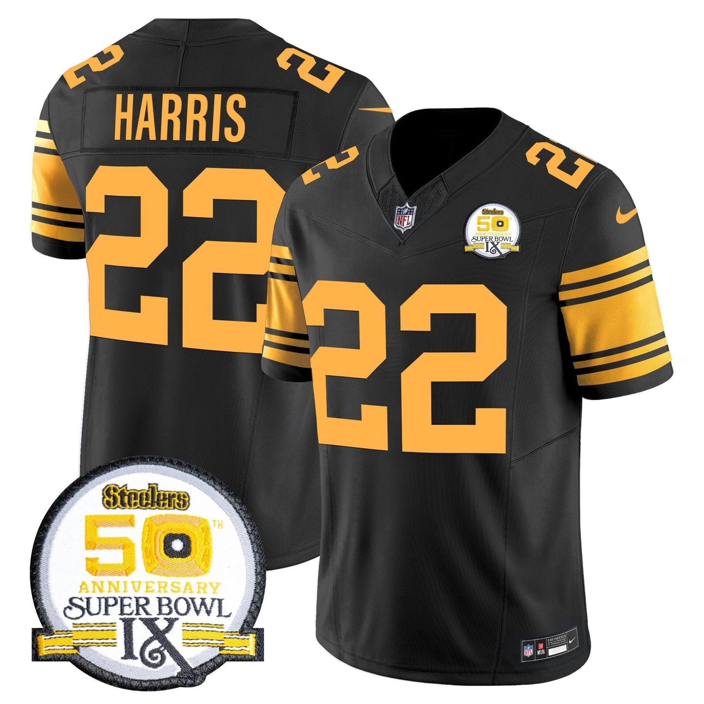 Steelers 50th Anniversary Of Super Bowl IX Patch Vapor Limited Jersey - All Stitched