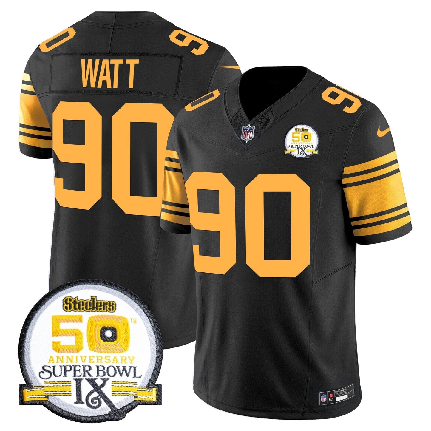 Steelers 50th Anniversary Of Super Bowl IX Patch Vapor Limited Jersey - All Stitched