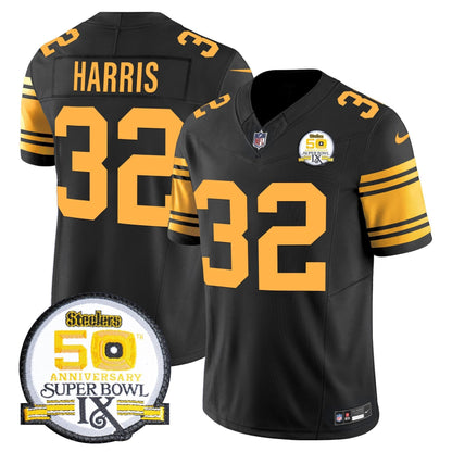Steelers 50th Anniversary Of Super Bowl IX Patch Vapor Limited Jersey - All Stitched