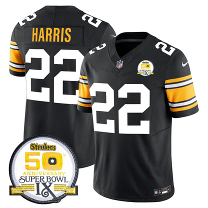 Steelers 50th Anniversary Of Super Bowl IX Patch Vapor Limited Jersey - All Stitched