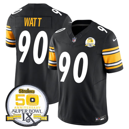 Steelers 50th Anniversary Of Super Bowl IX Patch Vapor Limited Jersey - All Stitched
