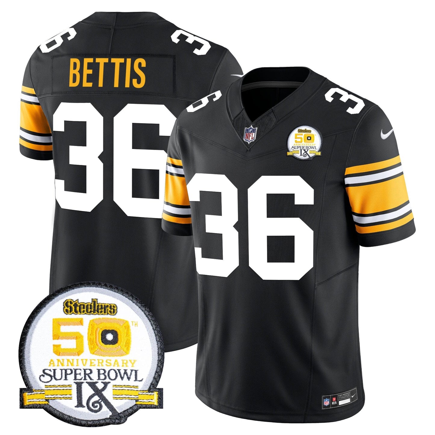 Steelers 50th Anniversary Of Super Bowl IX Patch Vapor Limited Jersey - All Stitched