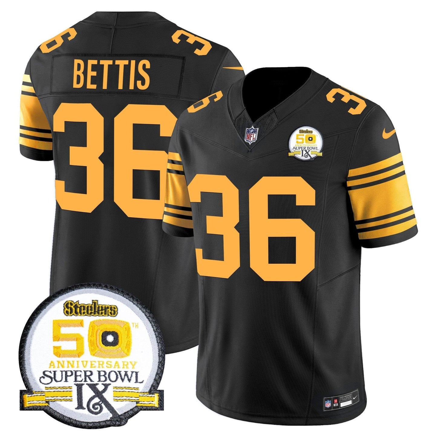 Steelers 50th Anniversary Of Super Bowl IX Patch Vapor Limited Jersey - All Stitched