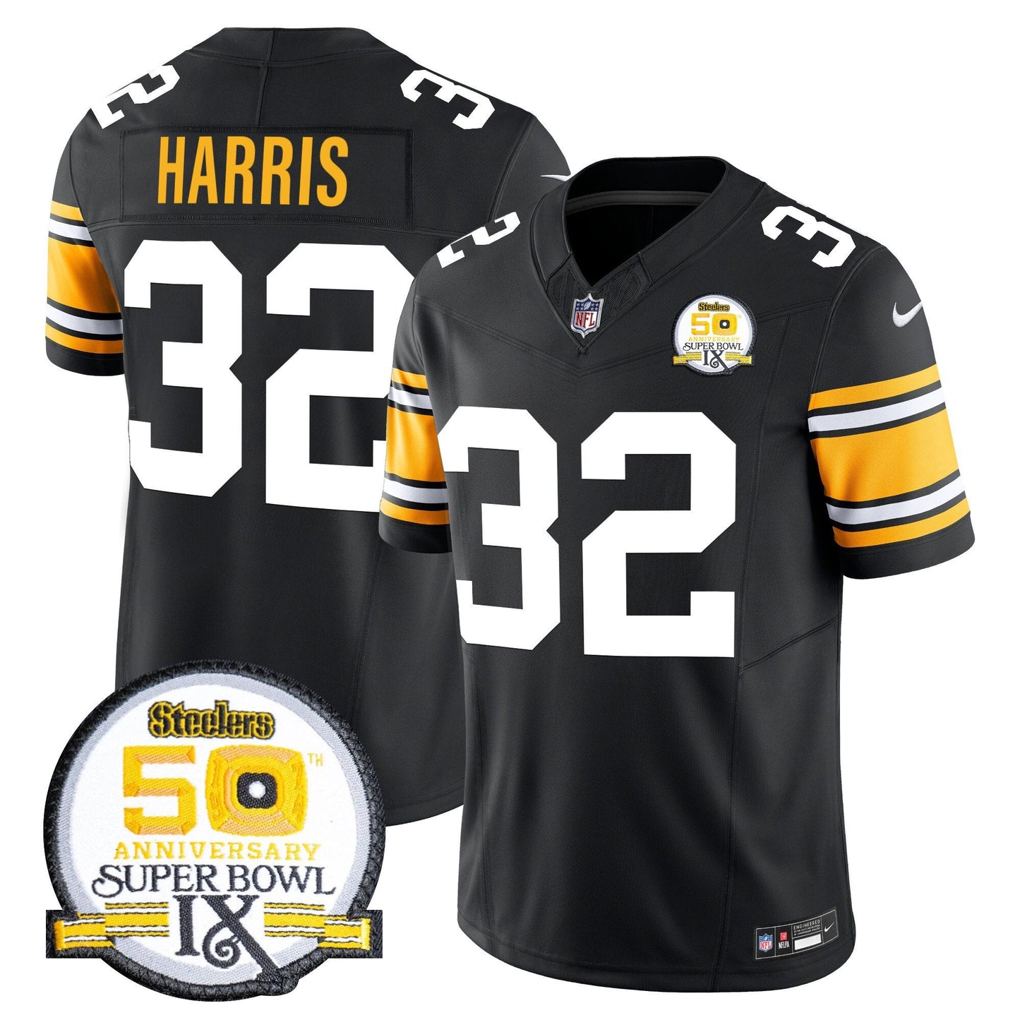 Steelers 50th Anniversary Of Super Bowl IX Patch Vapor Limited Jersey - All Stitched