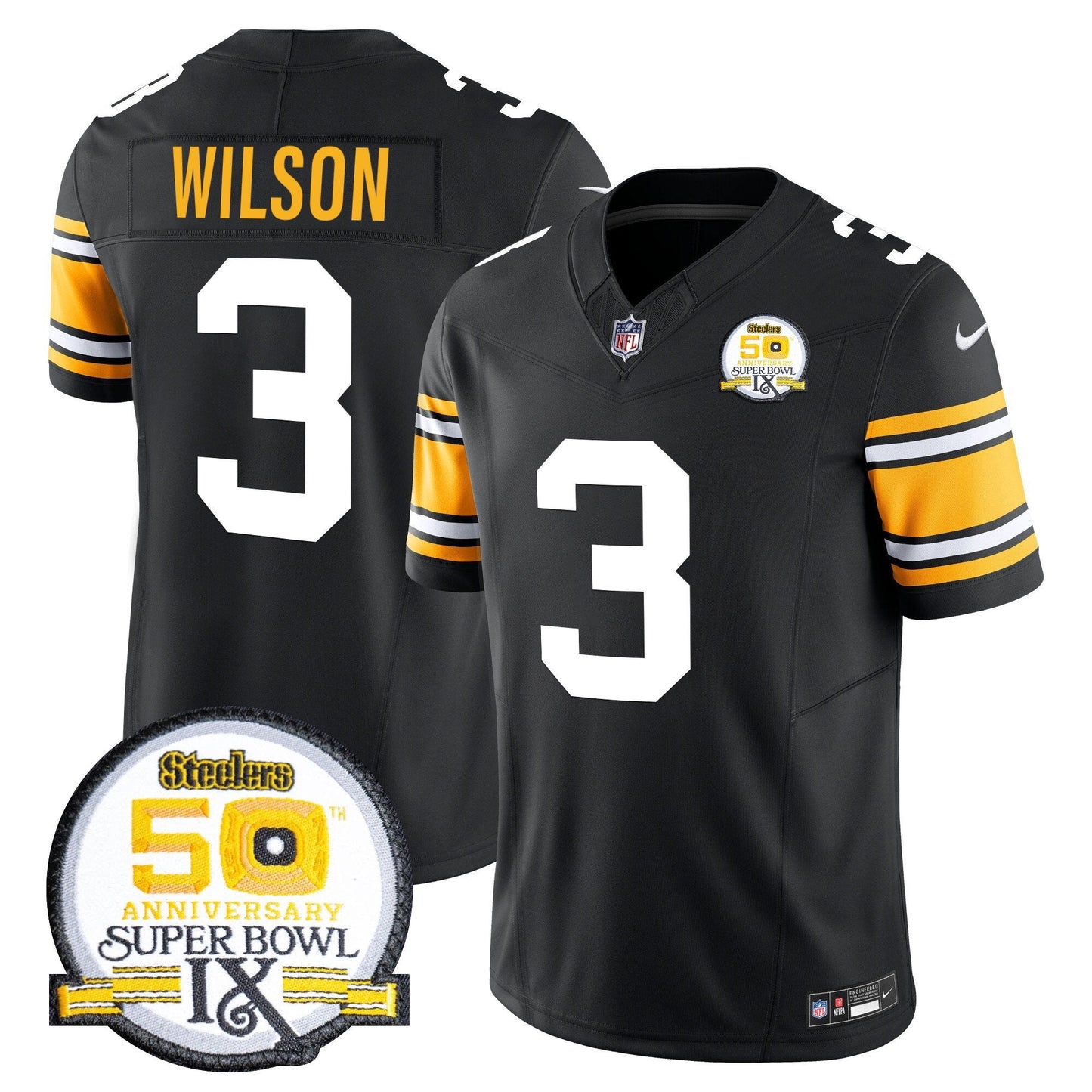 Steelers 50th Anniversary Of Super Bowl IX Patch Vapor Limited Jersey - All Stitched