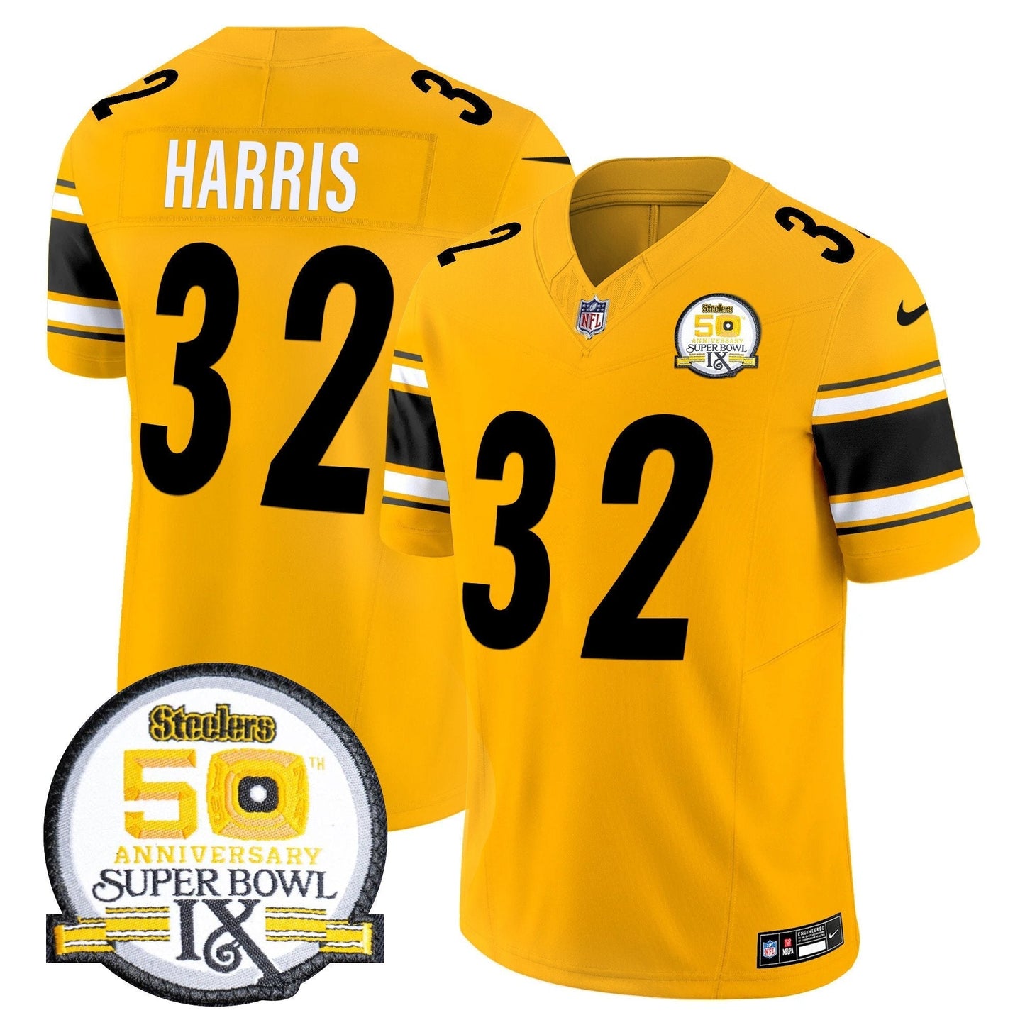 Steelers 50th Anniversary Of Super Bowl IX Patch Vapor Limited Jersey - All Stitched